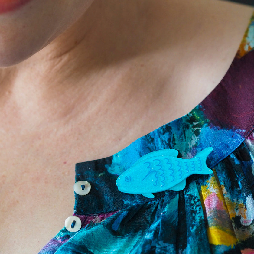 Blue Fish Mini Simplified Brooch