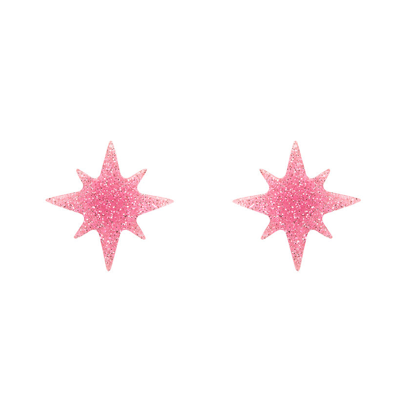 Atomic Star Glitter Stud Earring - Pink