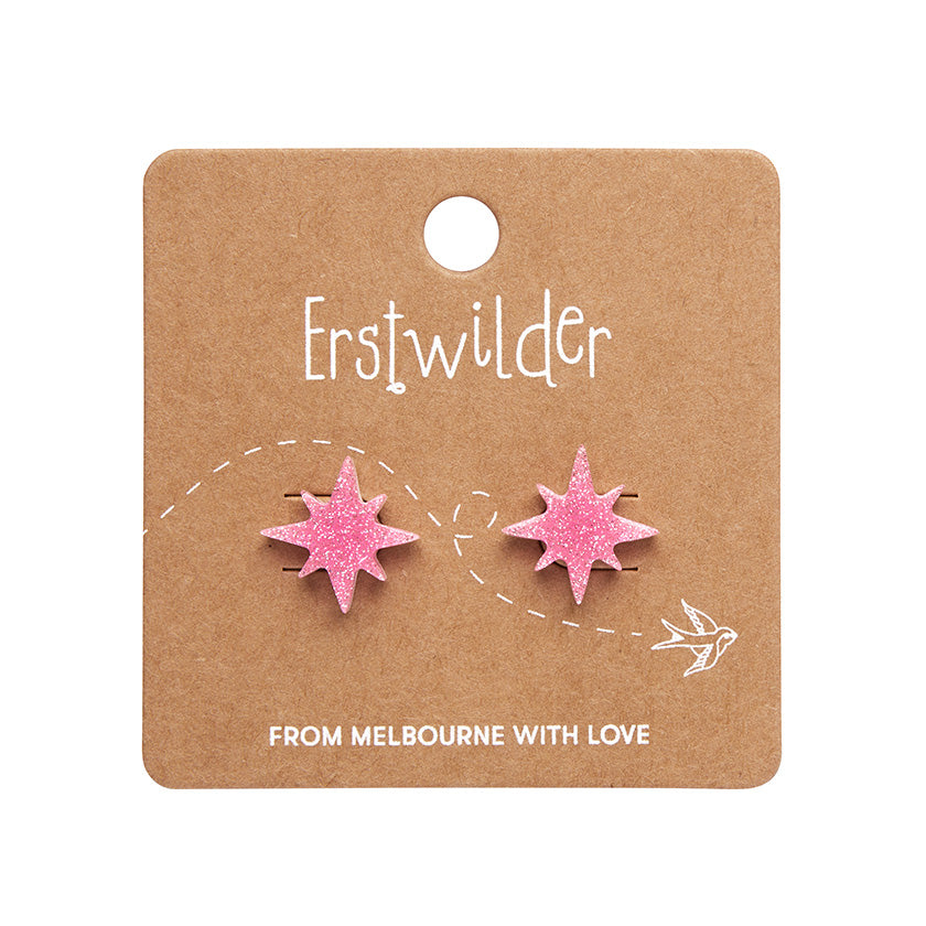 Atomic Star Glitter Stud Earring - Pink