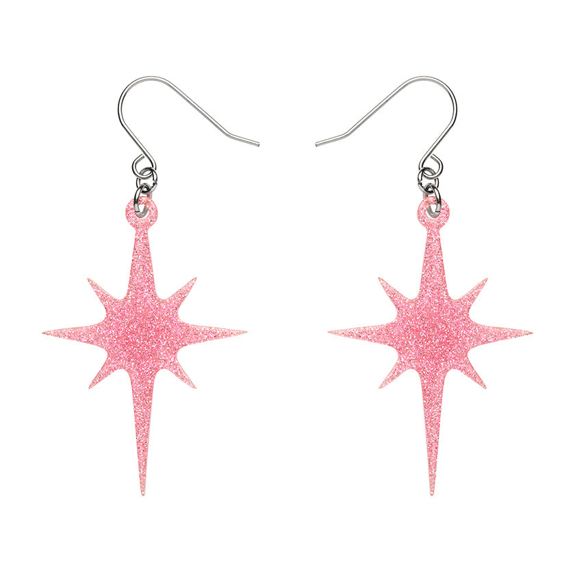 Atomic Star Glitter Drop Earring - Pink