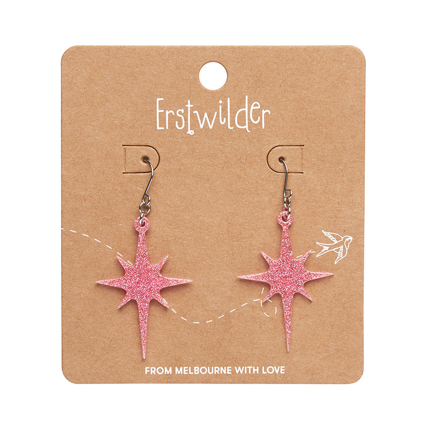 Atomic Star Glitter Drop Earring - Pink