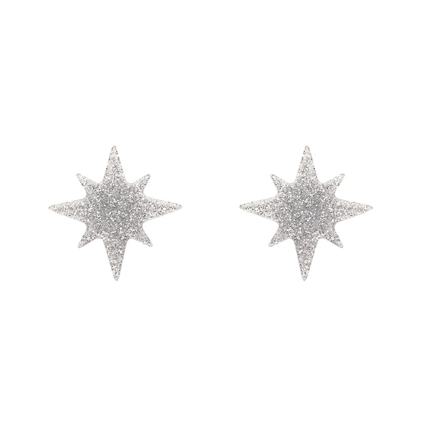 Atomic Star Glitter Stud Earring - Silver