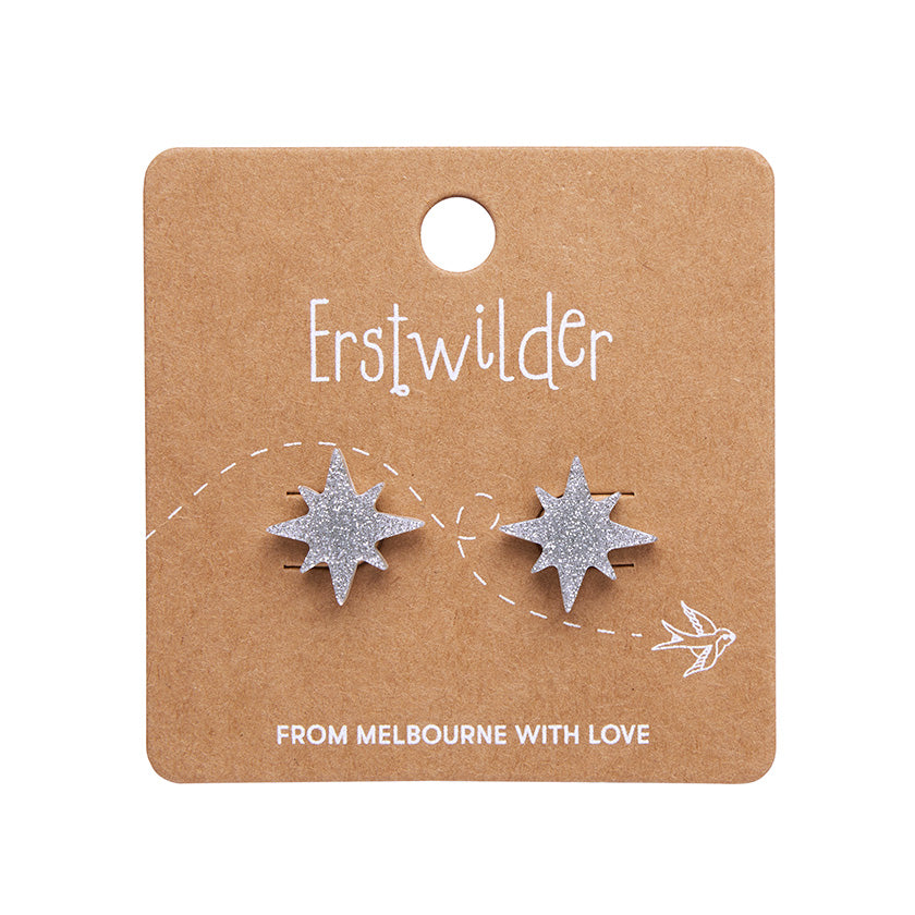 Atomic Star Glitter Stud Earring - Silver