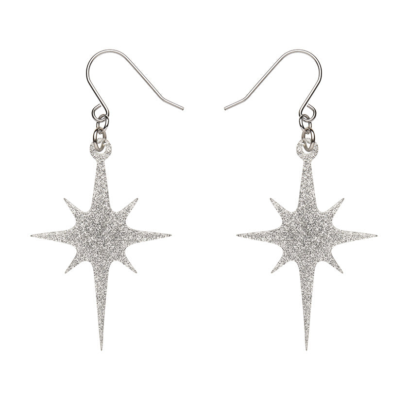 Atomic Star Glitter Drop Earring - Silver