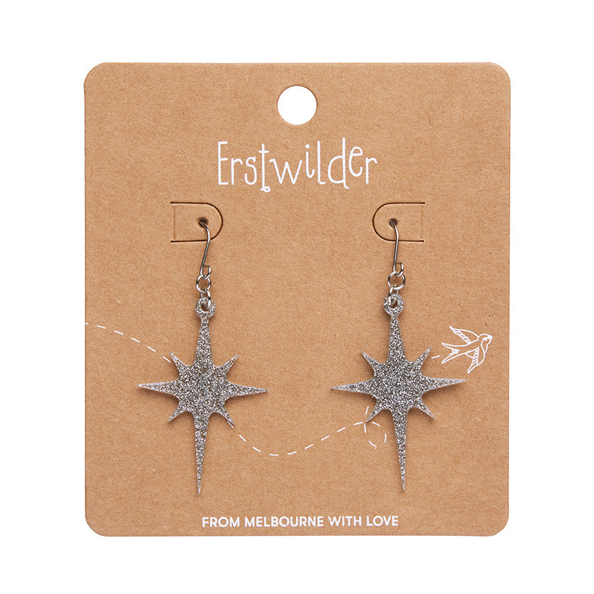 Atomic Star Glitter Drop Earring - Silver