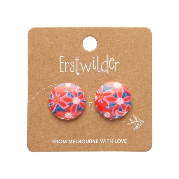 Christmas Bush Rounded Stud Earrings - Red