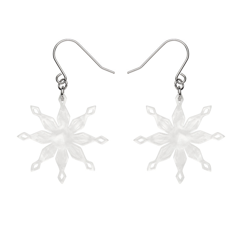 Snowflake Ripple Drop Earrings - White