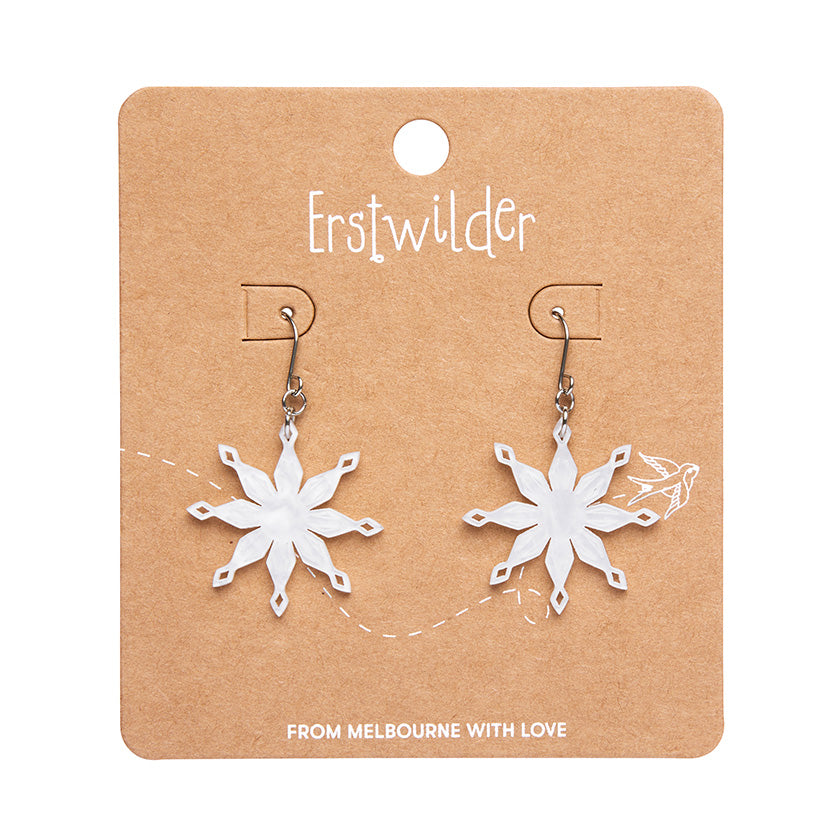 Snowflake Ripple Drop Earrings - White