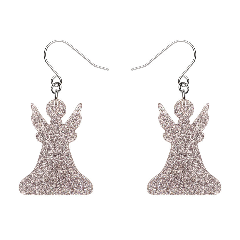 Angel Glitter Drop Earrings - Silver