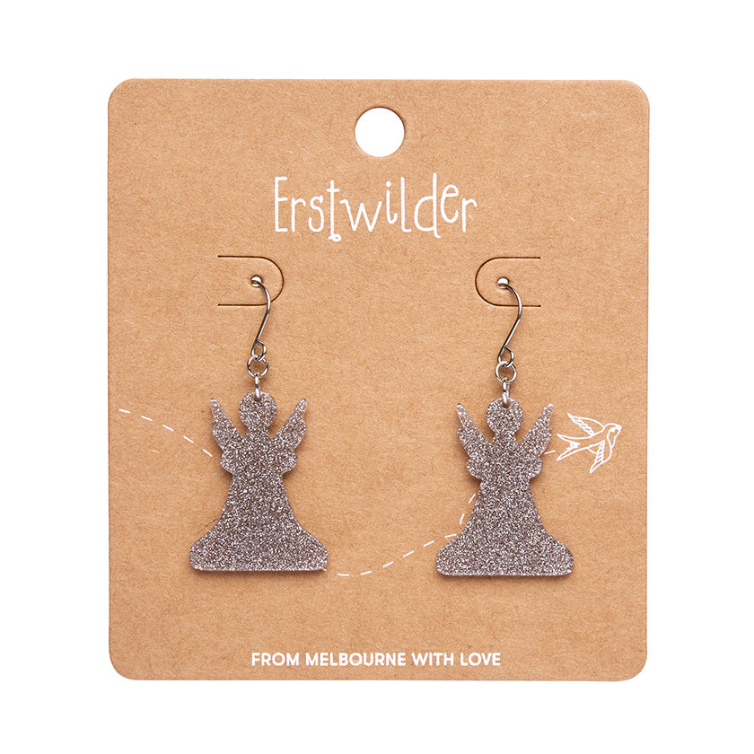 Angel Glitter Drop Earrings - Silver