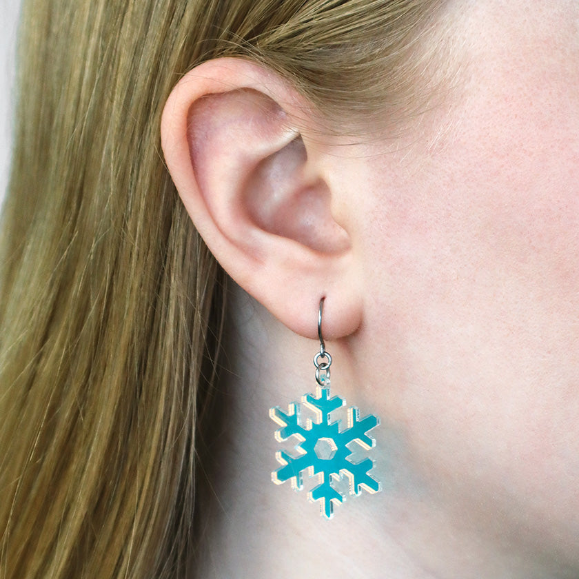 Iridescent Snowflake Drop Earrings