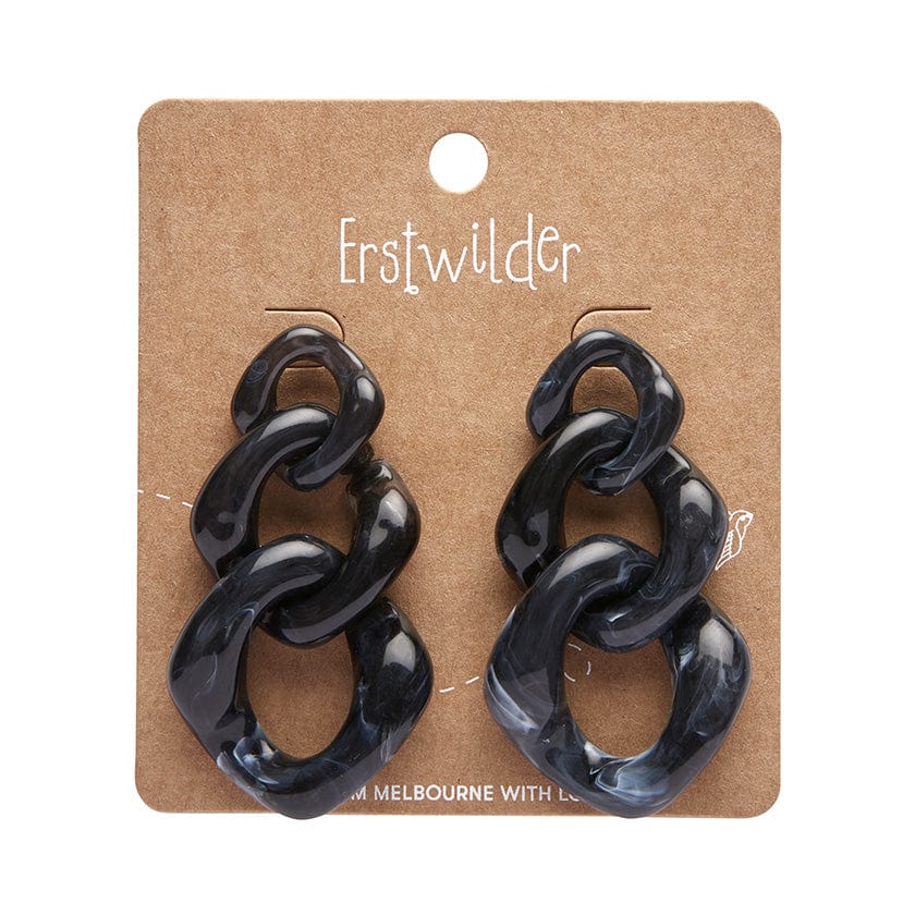 Statement Marble Chain Earrings - Black