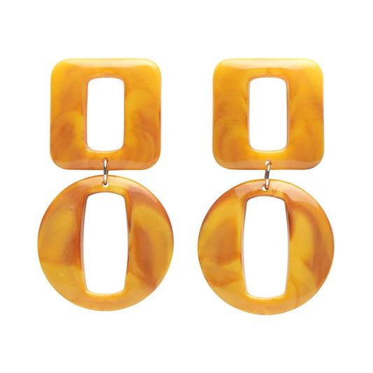 Statement Marble Chunky Drop Earrings - Mustard