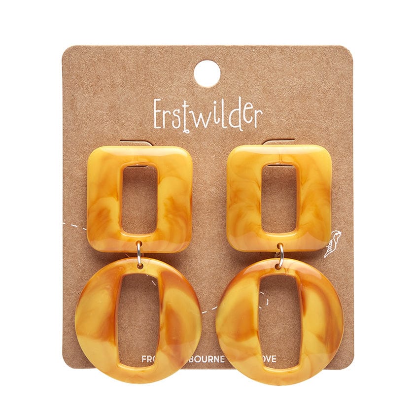 Statement Marble Chunky Drop Earrings - Mustard