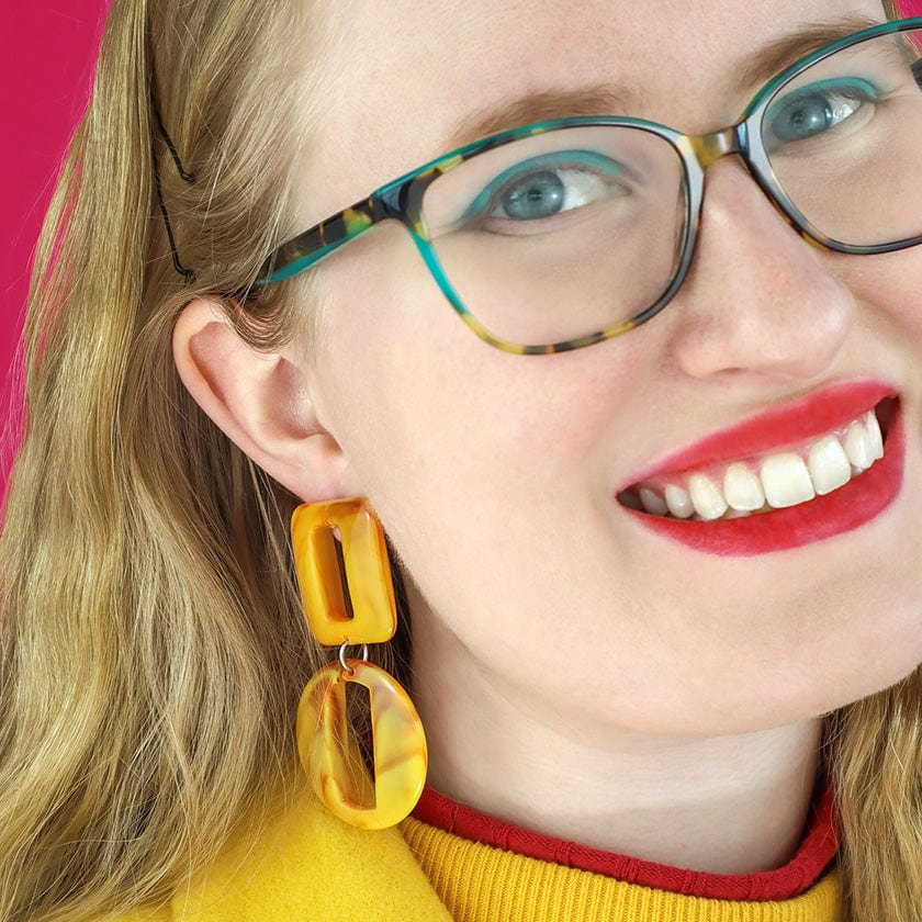 Statement Marble Chunky Drop Earrings - Mustard