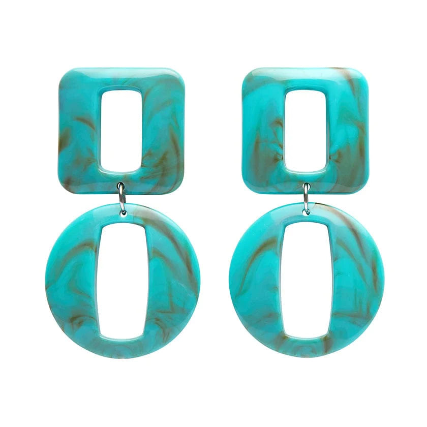 Statement Marble Chunky Drop Earrings - Turquoise